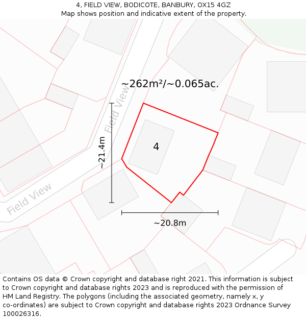 4, FIELD VIEW, BODICOTE, BANBURY, OX15 4GZ: Plot and title map