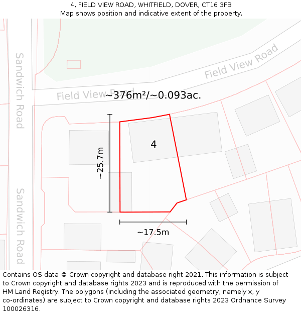 4, FIELD VIEW ROAD, WHITFIELD, DOVER, CT16 3FB: Plot and title map
