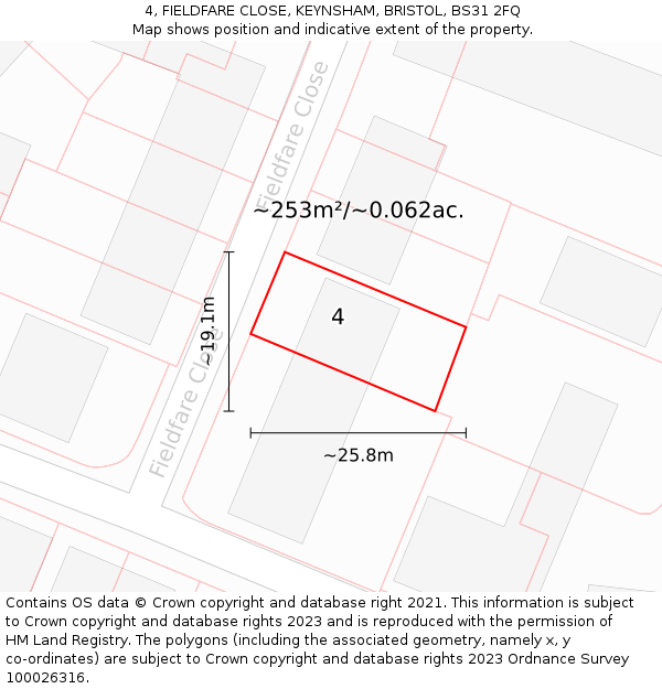 4, FIELDFARE CLOSE, KEYNSHAM, BRISTOL, BS31 2FQ: Plot and title map