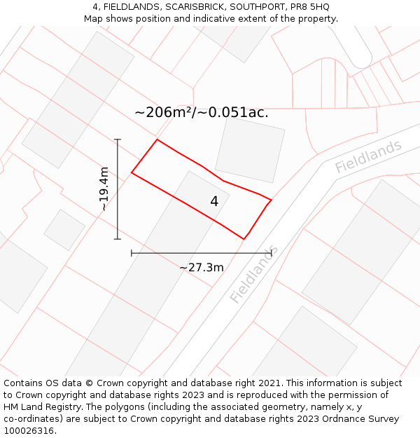 4, FIELDLANDS, SCARISBRICK, SOUTHPORT, PR8 5HQ: Plot and title map