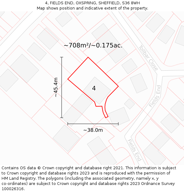 4, FIELDS END, OXSPRING, SHEFFIELD, S36 8WH: Plot and title map