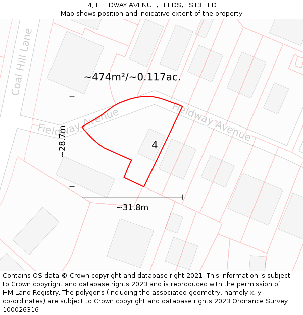 4, FIELDWAY AVENUE, LEEDS, LS13 1ED: Plot and title map
