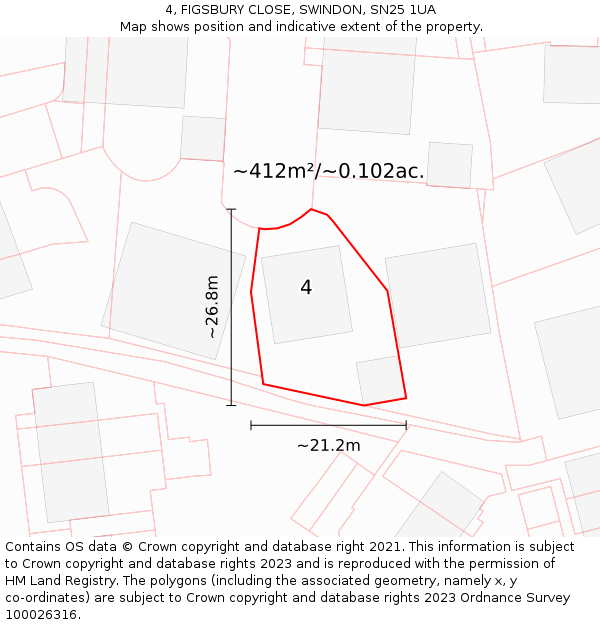4, FIGSBURY CLOSE, SWINDON, SN25 1UA: Plot and title map