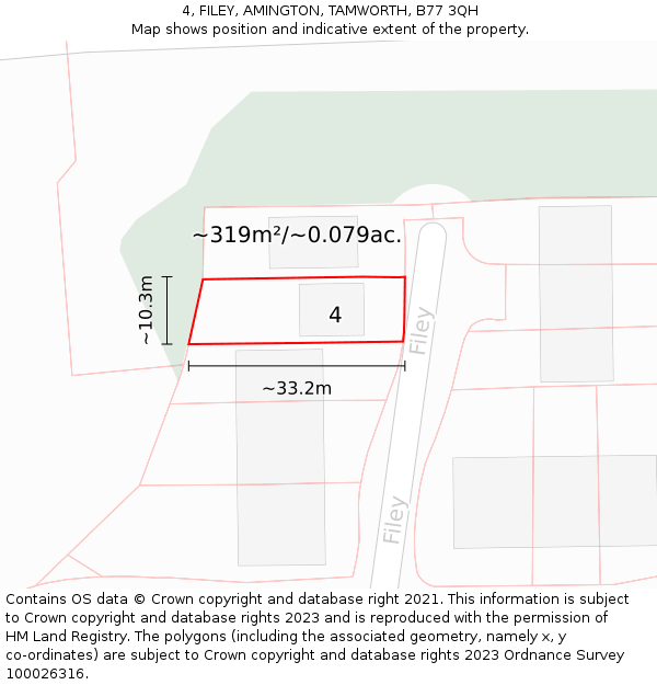 4, FILEY, AMINGTON, TAMWORTH, B77 3QH: Plot and title map