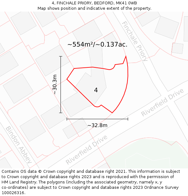 4, FINCHALE PRIORY, BEDFORD, MK41 0WB: Plot and title map