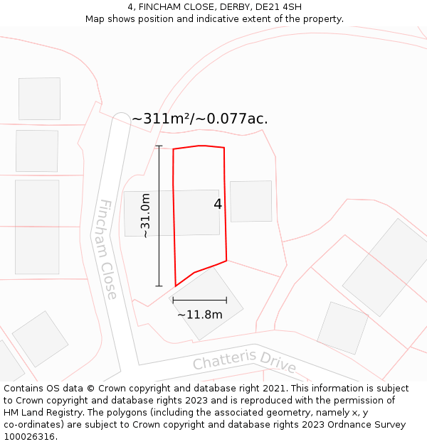 4, FINCHAM CLOSE, DERBY, DE21 4SH: Plot and title map