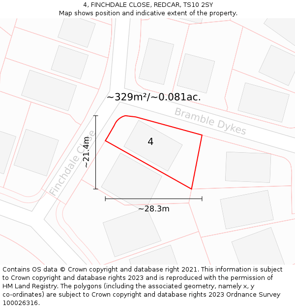 4, FINCHDALE CLOSE, REDCAR, TS10 2SY: Plot and title map