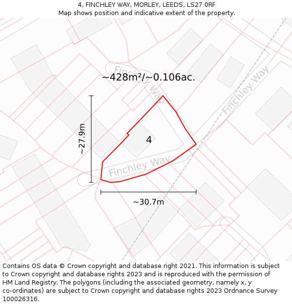 4, FINCHLEY WAY, MORLEY, LEEDS, LS27 0RF: Plot and title map