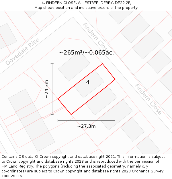 4, FINDERN CLOSE, ALLESTREE, DERBY, DE22 2RJ: Plot and title map