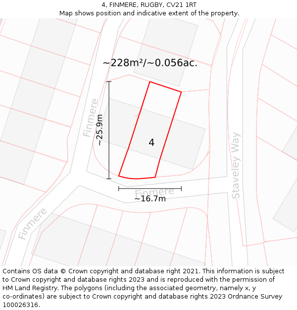 4, FINMERE, RUGBY, CV21 1RT: Plot and title map