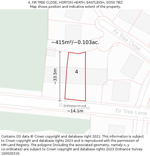 4, FIR TREE CLOSE, HORTON HEATH, EASTLEIGH, SO50 7BZ: Plot and title map
