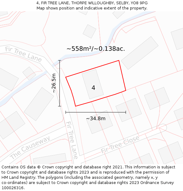 4, FIR TREE LANE, THORPE WILLOUGHBY, SELBY, YO8 9PG: Plot and title map