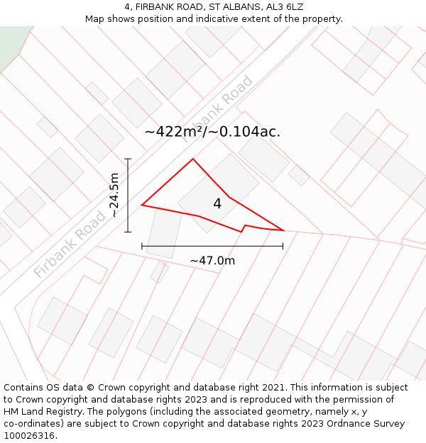 4, FIRBANK ROAD, ST ALBANS, AL3 6LZ: Plot and title map