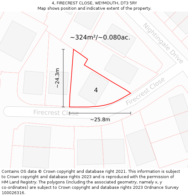 4, FIRECREST CLOSE, WEYMOUTH, DT3 5RY: Plot and title map