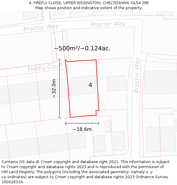 4, FIREFLY CLOSE, UPPER RISSINGTON, CHELTENHAM, GL54 2RE: Plot and title map