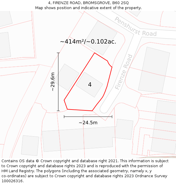 4, FIRENZE ROAD, BROMSGROVE, B60 2SQ: Plot and title map