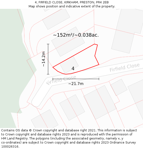 4, FIRFIELD CLOSE, KIRKHAM, PRESTON, PR4 2EB: Plot and title map