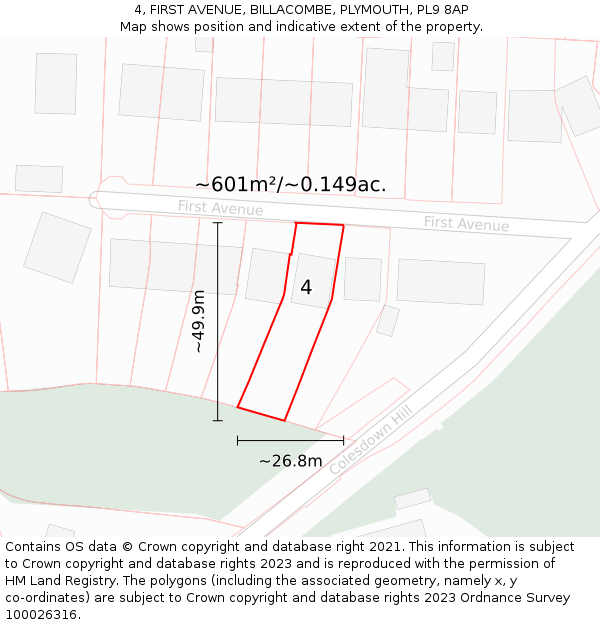 4, FIRST AVENUE, BILLACOMBE, PLYMOUTH, PL9 8AP: Plot and title map