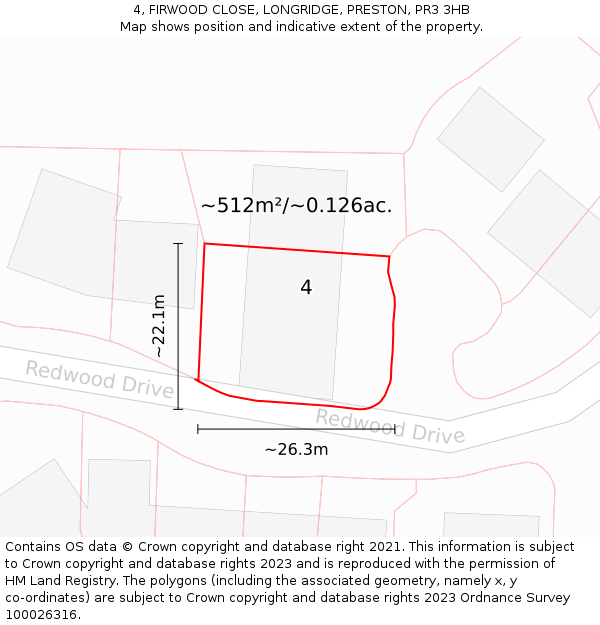 4, FIRWOOD CLOSE, LONGRIDGE, PRESTON, PR3 3HB: Plot and title map