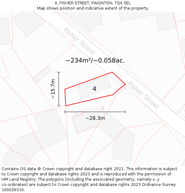4, FISHER STREET, PAIGNTON, TQ4 5EL: Plot and title map