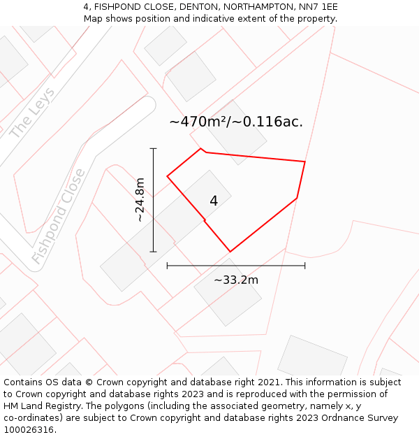 4, FISHPOND CLOSE, DENTON, NORTHAMPTON, NN7 1EE: Plot and title map
