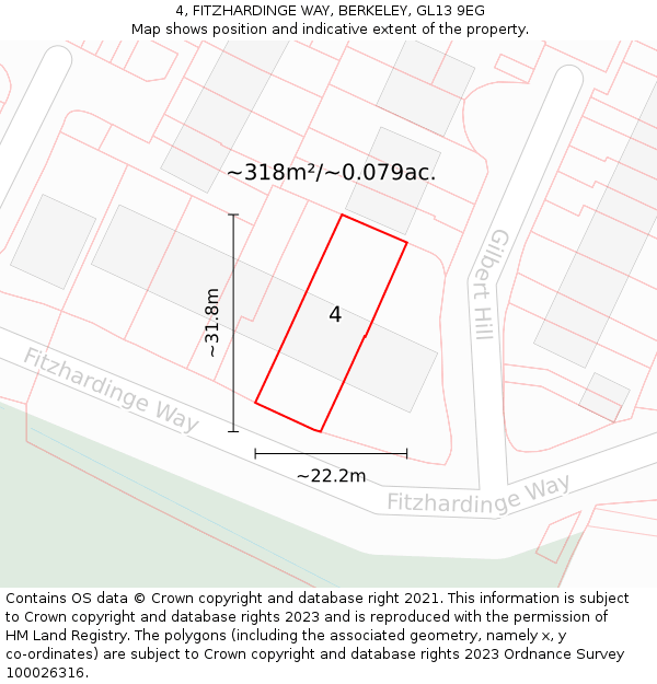 4, FITZHARDINGE WAY, BERKELEY, GL13 9EG: Plot and title map