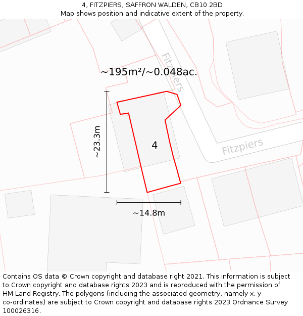 4, FITZPIERS, SAFFRON WALDEN, CB10 2BD: Plot and title map