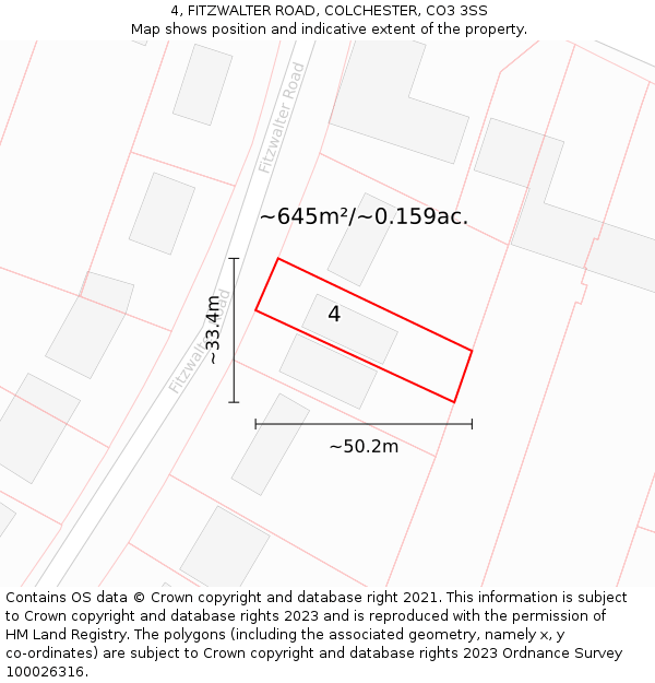 4, FITZWALTER ROAD, COLCHESTER, CO3 3SS: Plot and title map