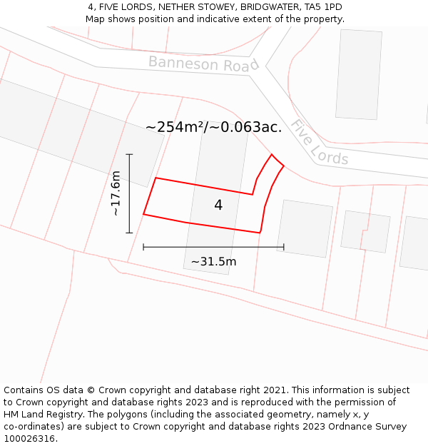 4, FIVE LORDS, NETHER STOWEY, BRIDGWATER, TA5 1PD: Plot and title map