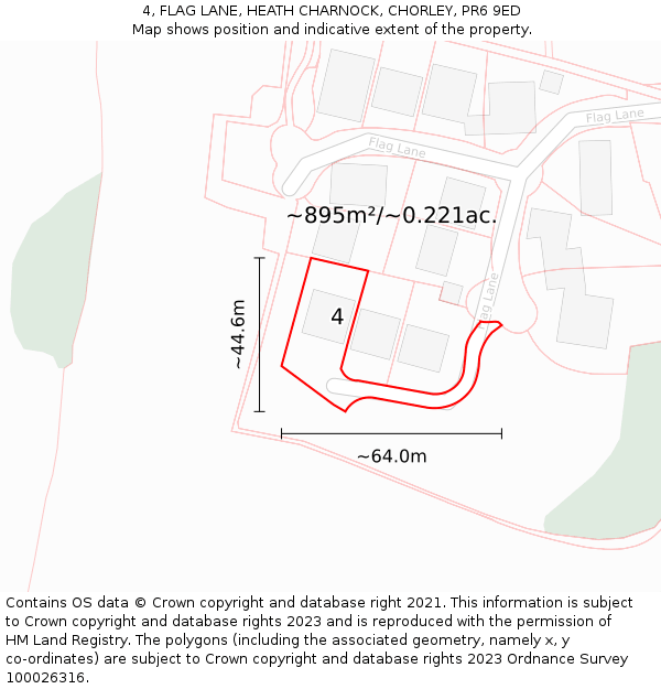 4, FLAG LANE, HEATH CHARNOCK, CHORLEY, PR6 9ED: Plot and title map