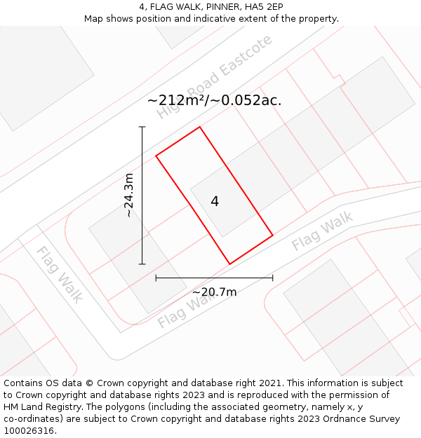 4, FLAG WALK, PINNER, HA5 2EP: Plot and title map