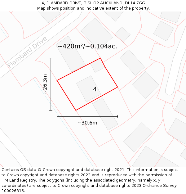 4, FLAMBARD DRIVE, BISHOP AUCKLAND, DL14 7GG: Plot and title map