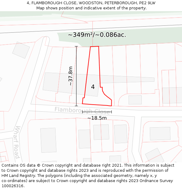 4, FLAMBOROUGH CLOSE, WOODSTON, PETERBOROUGH, PE2 9LW: Plot and title map