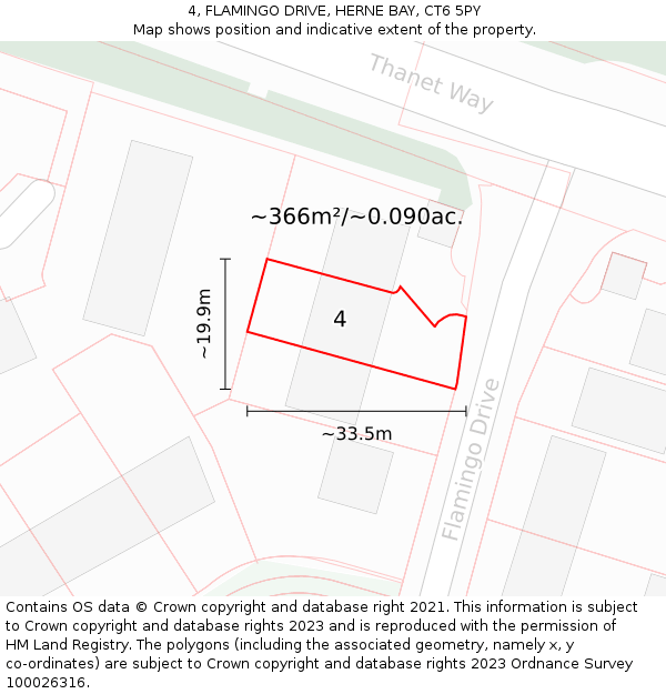 4, FLAMINGO DRIVE, HERNE BAY, CT6 5PY: Plot and title map