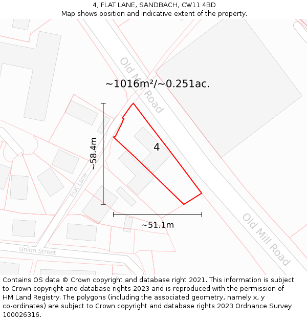 4, FLAT LANE, SANDBACH, CW11 4BD: Plot and title map