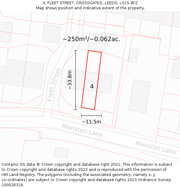 4, FLEET STREET, CROSSGATES, LEEDS, LS15 8FZ: Plot and title map