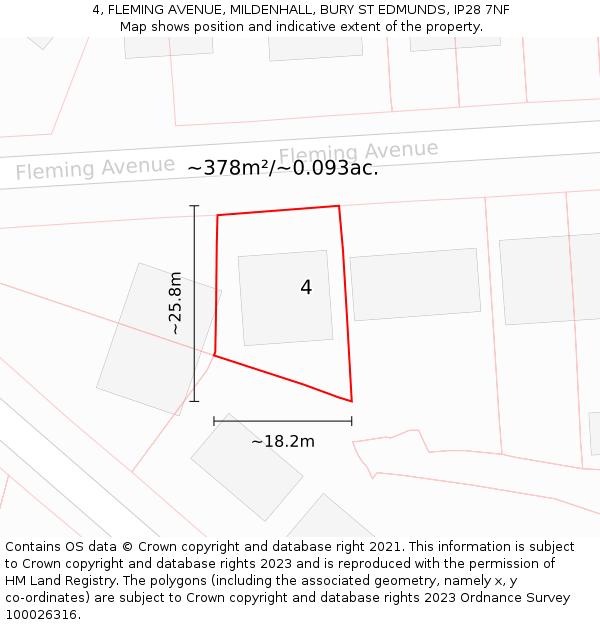 4, FLEMING AVENUE, MILDENHALL, BURY ST EDMUNDS, IP28 7NF: Plot and title map