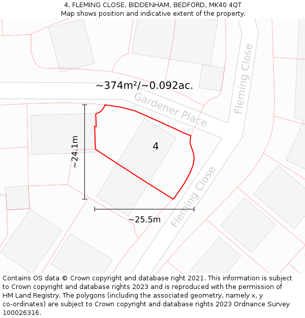 4, FLEMING CLOSE, BIDDENHAM, BEDFORD, MK40 4QT: Plot and title map