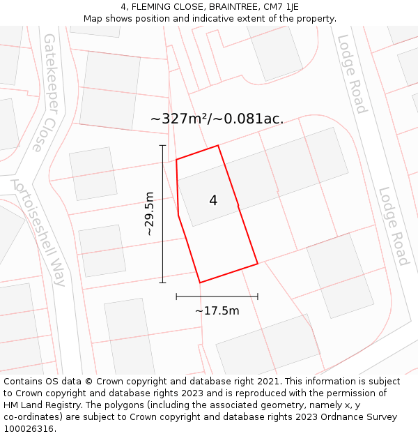 4, FLEMING CLOSE, BRAINTREE, CM7 1JE: Plot and title map