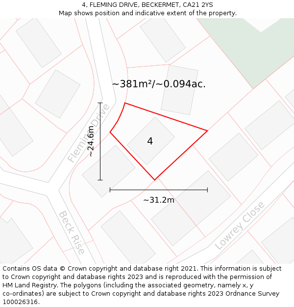 4, FLEMING DRIVE, BECKERMET, CA21 2YS: Plot and title map