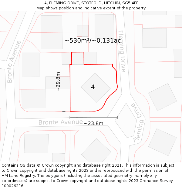 4, FLEMING DRIVE, STOTFOLD, HITCHIN, SG5 4FF: Plot and title map