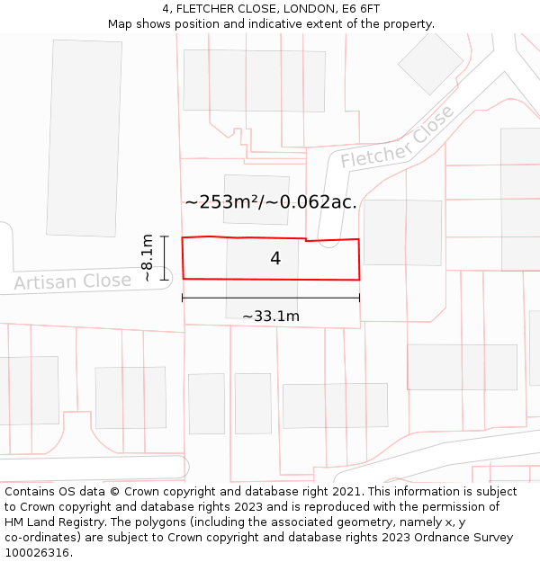 4, FLETCHER CLOSE, LONDON, E6 6FT: Plot and title map