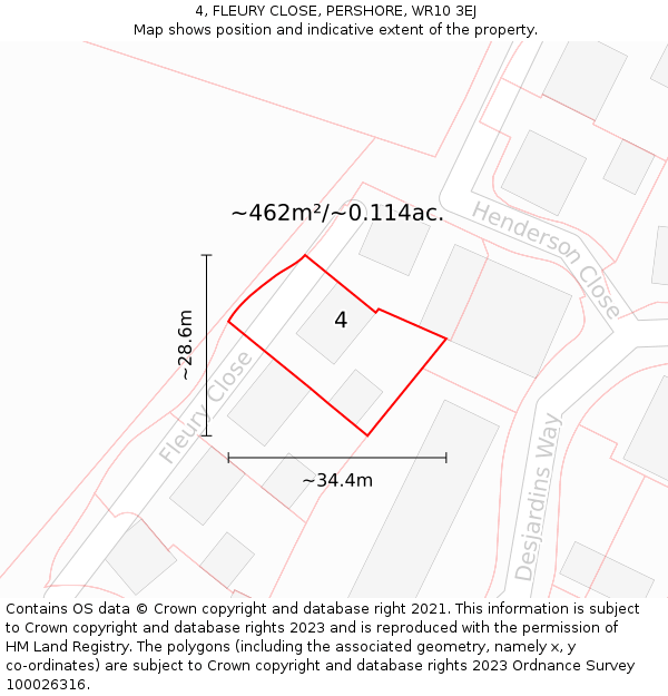 4, FLEURY CLOSE, PERSHORE, WR10 3EJ: Plot and title map