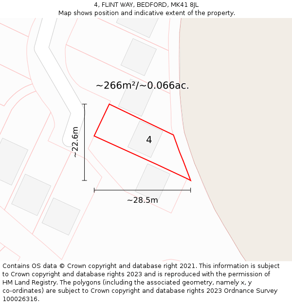4, FLINT WAY, BEDFORD, MK41 8JL: Plot and title map