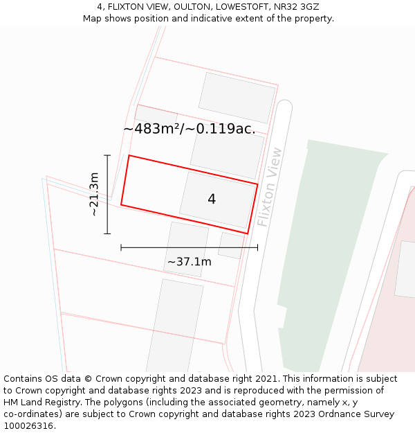 4, FLIXTON VIEW, OULTON, LOWESTOFT, NR32 3GZ: Plot and title map