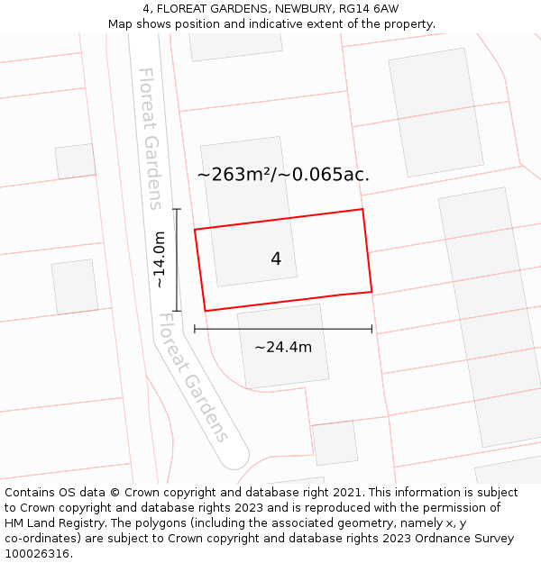 4, FLOREAT GARDENS, NEWBURY, RG14 6AW: Plot and title map