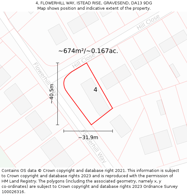 4, FLOWERHILL WAY, ISTEAD RISE, GRAVESEND, DA13 9DG: Plot and title map