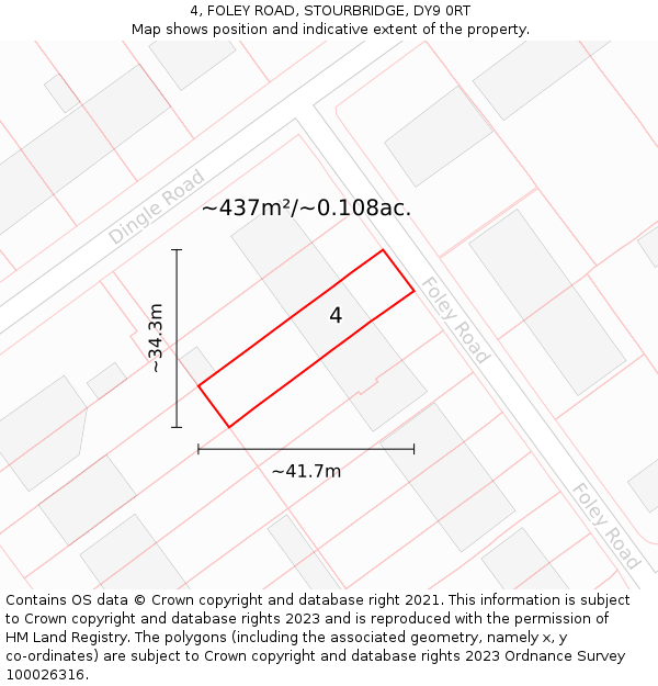 4, FOLEY ROAD, STOURBRIDGE, DY9 0RT: Plot and title map