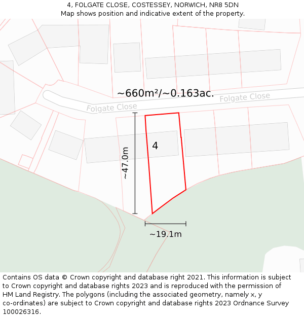 4, FOLGATE CLOSE, COSTESSEY, NORWICH, NR8 5DN: Plot and title map