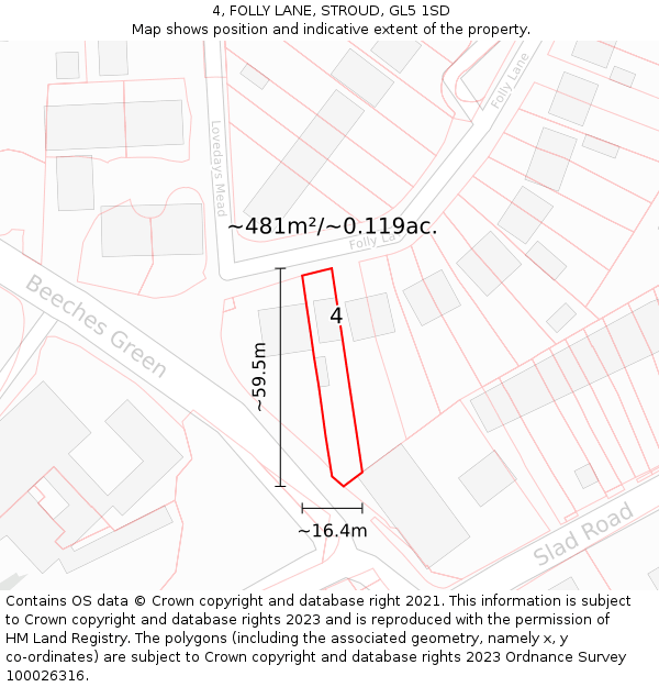 4, FOLLY LANE, STROUD, GL5 1SD: Plot and title map